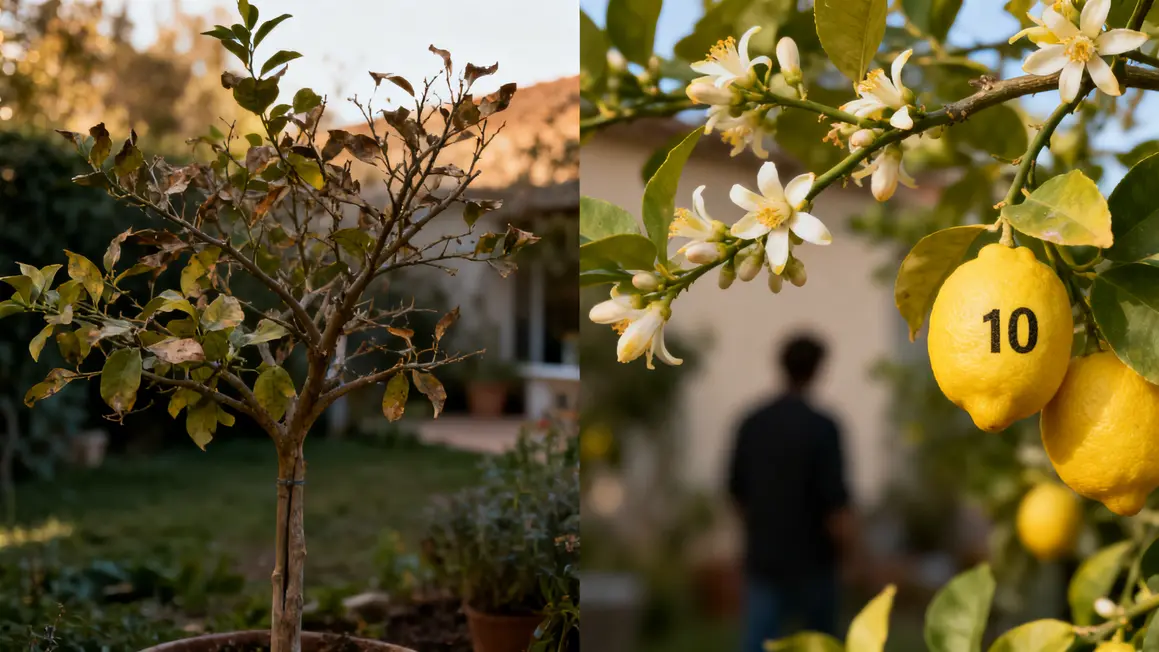 Comparatif avant après du citronnier avec et sans fruits