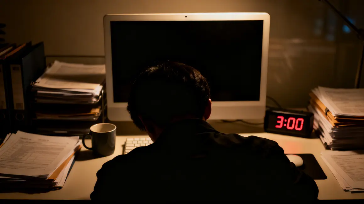 silhouette fatigue bureau nuit horloge sommeil