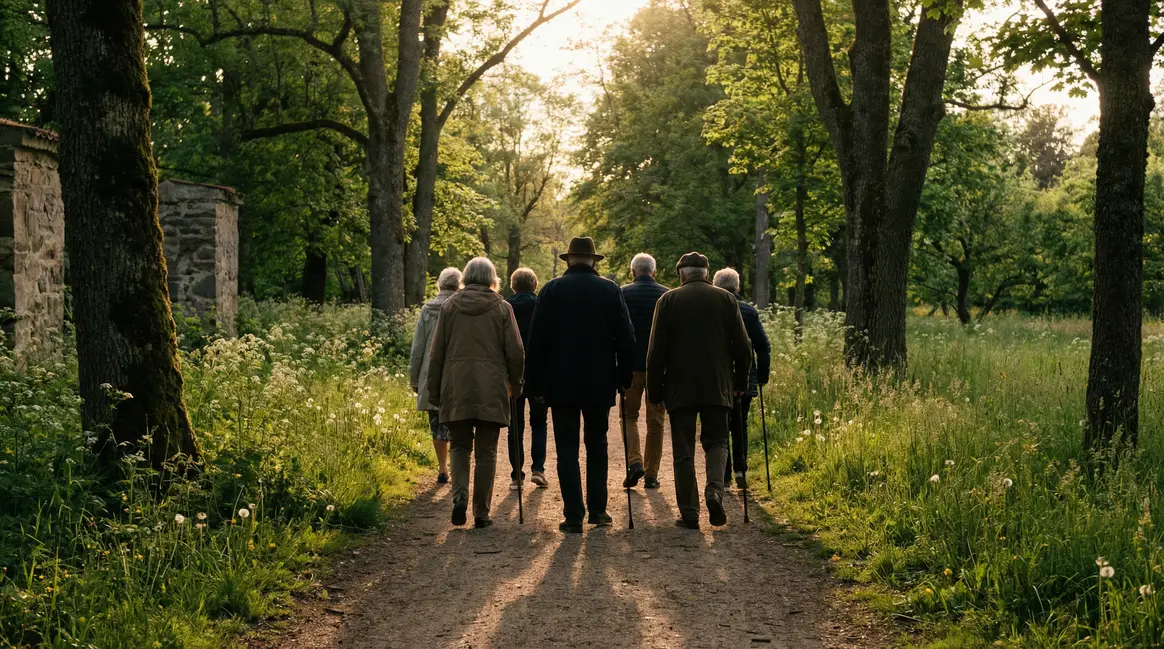 groupe seniors marche parc bien etre