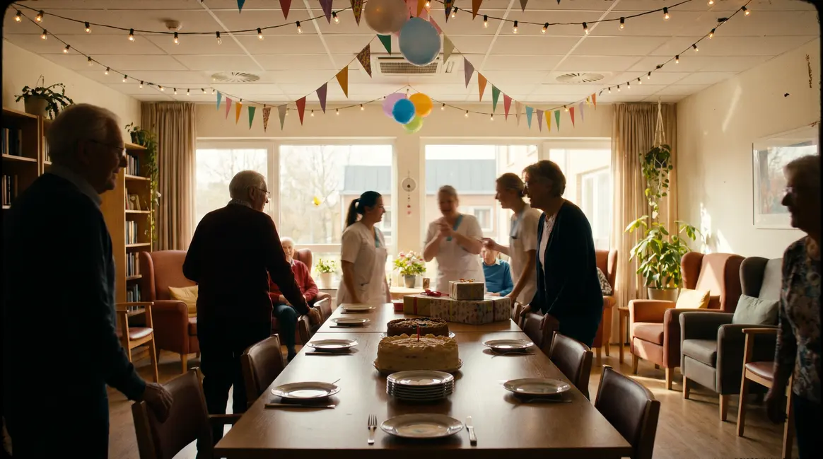 scene anniversaire residence personnes agees gateau ambiance festive