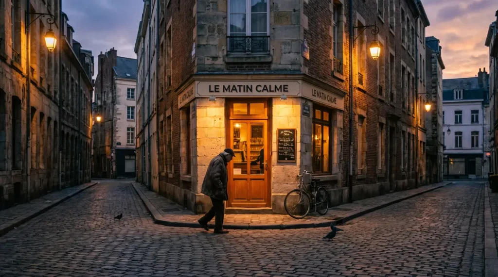 Personne âgée entre dans un café à Grenade à l'aube