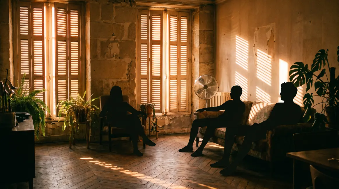 Intérieur sous canicule volets baissés et ventilateur