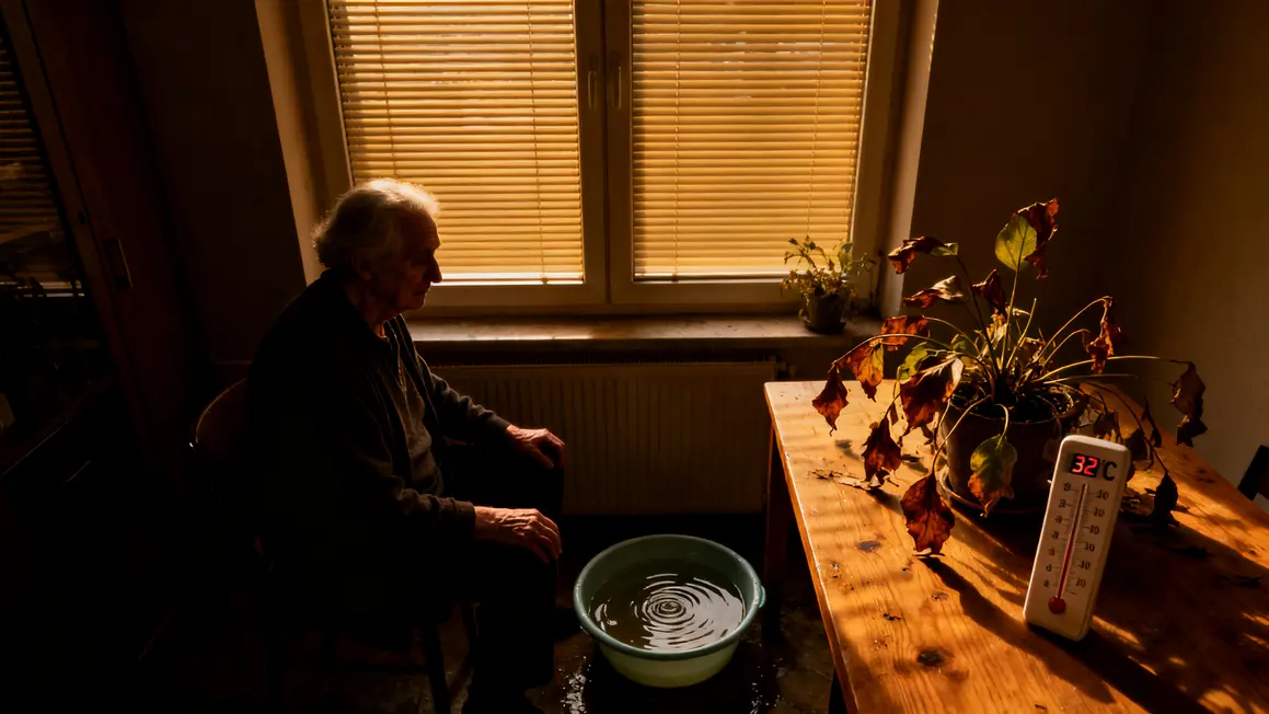 Appartement canicule Lyon personne âgée bassine d'eau thermomètre 32C