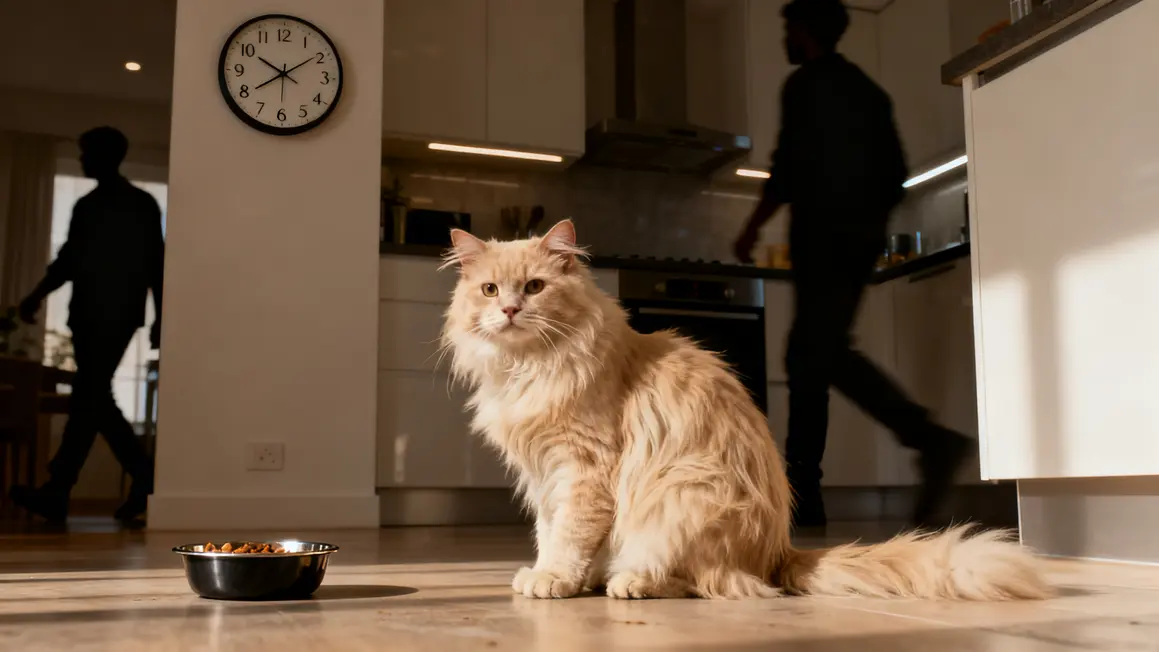 Chat anxieux bol deplace cuisine moderne