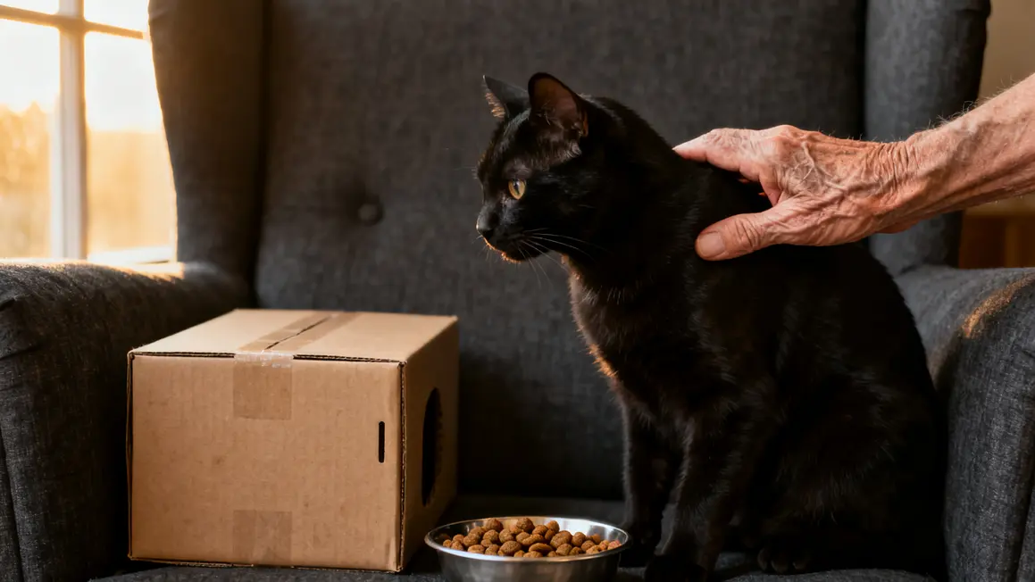 main âgée caresse chat noir bienfaits animaux