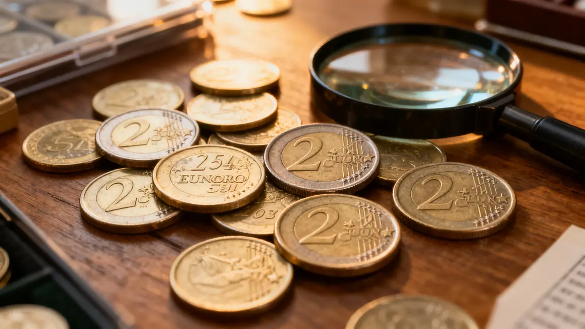 pièces 2 euros différentes visibles sous loupe