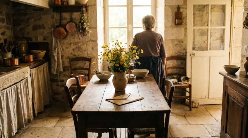 femme âgée dans cuisine tri printanier