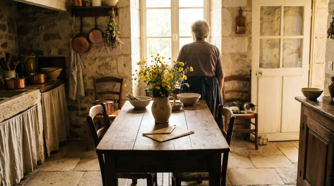 femme âgée dans cuisine tri printanier