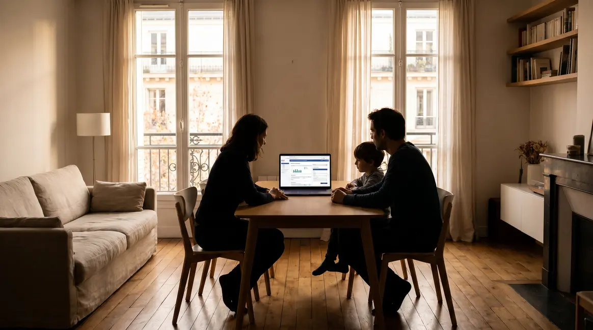famille utilisant ordinateur pour declaration don argent