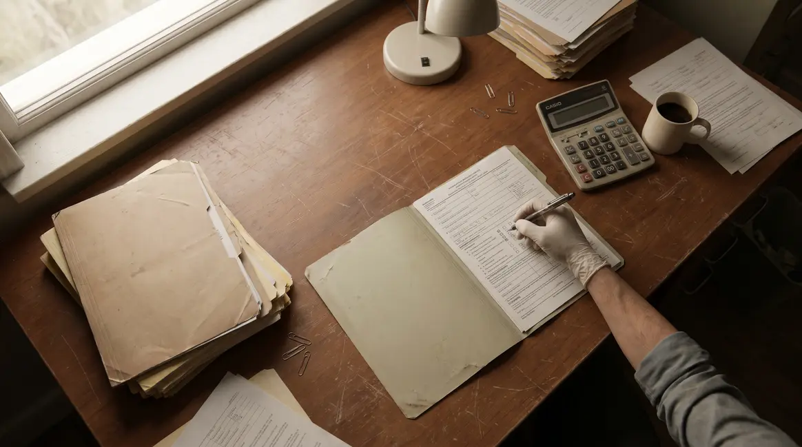 Bureau administratif avec declaration impôt et case cochée