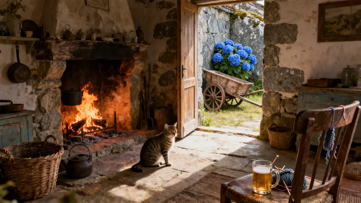 Maison bretonne murs pierre cheminee centenaire Morbihan