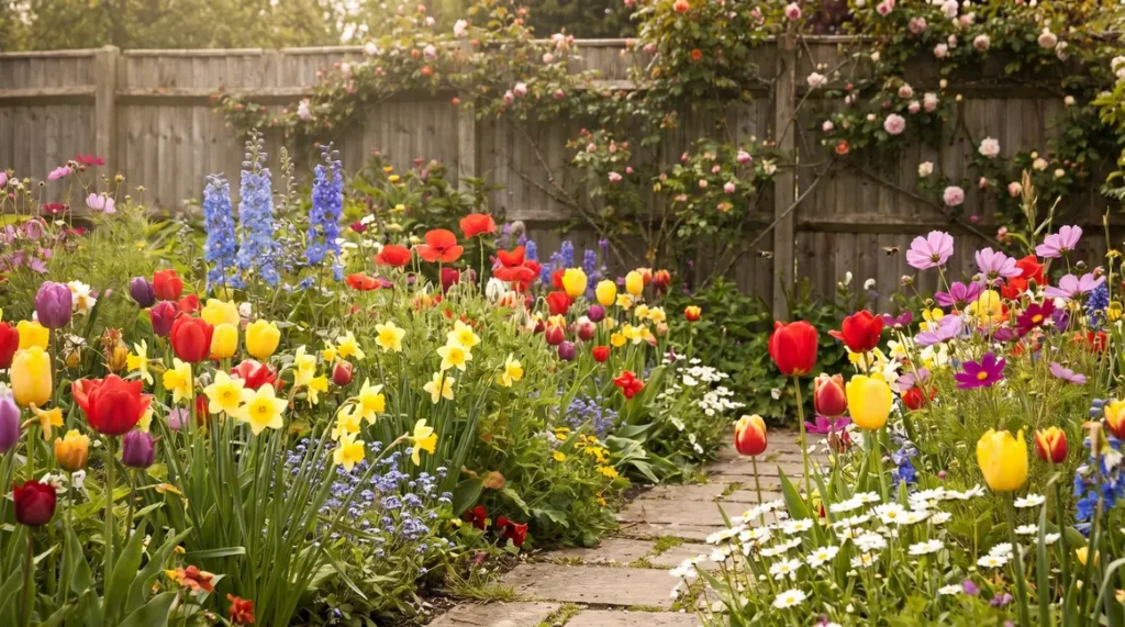 massif de fleurs annuelles vivaces jardin auto semis