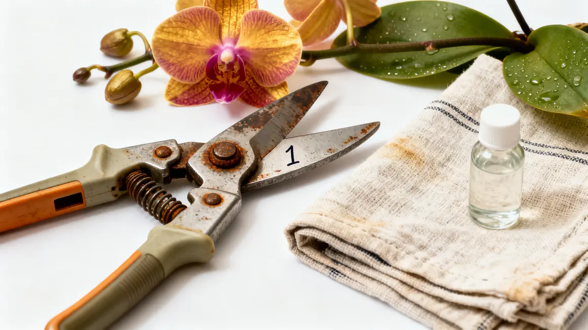 Sécateur propre désinfecté pour orchidée