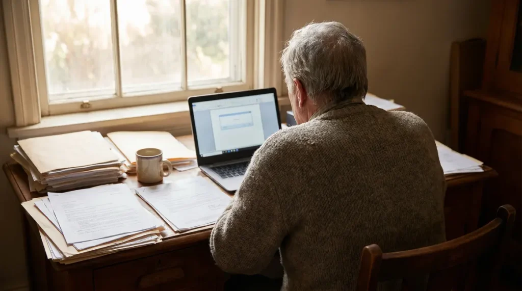 senior préparant dossier pension de réversion