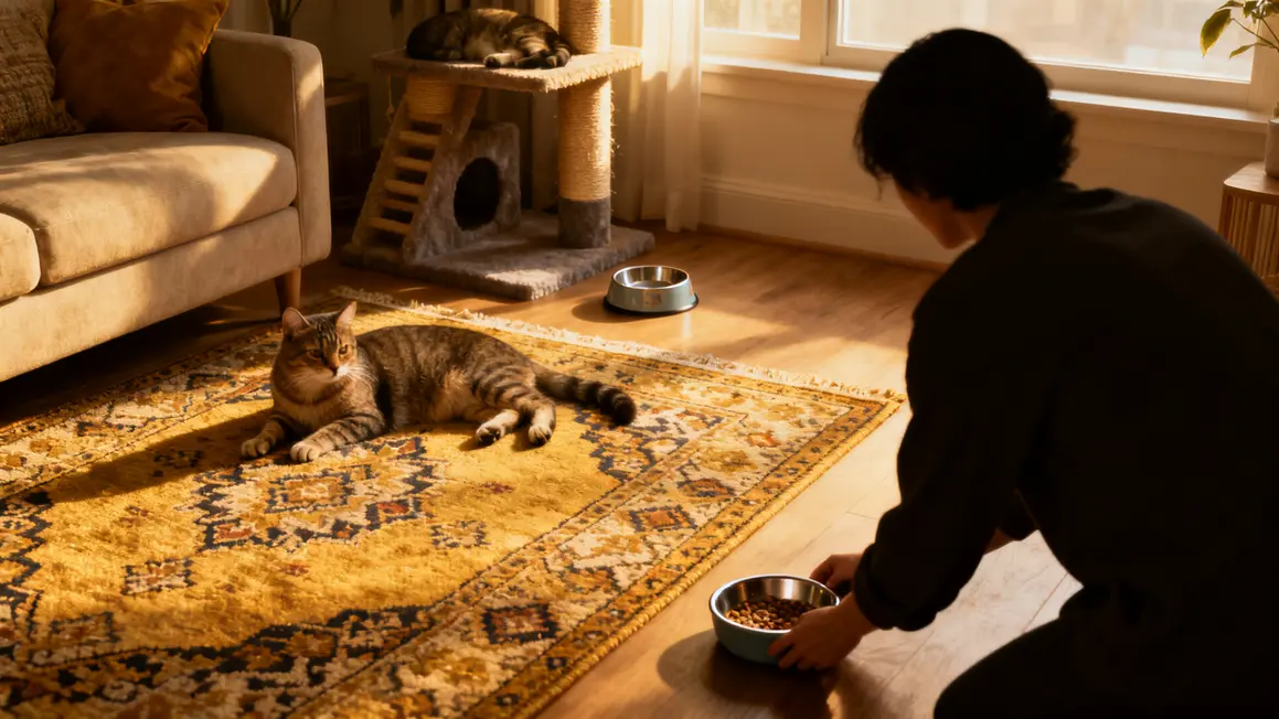 Chat paisible tapis salon routines familiers