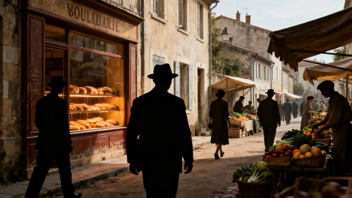 Rue Valence 1930 boulangerie marché scène quotidienne