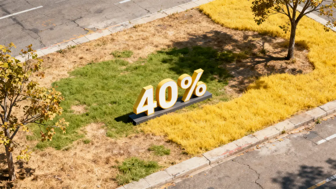 Espaces verts urbains jaunis avec panneau 40%