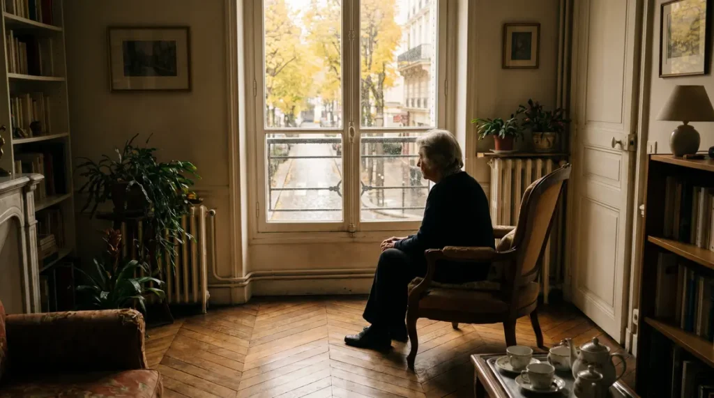 femme agee seule Strasbourg fenetre solitude