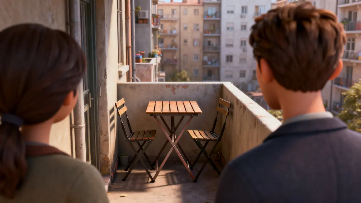 Balcon étroit optimisé table pliante chaises empilables urbain