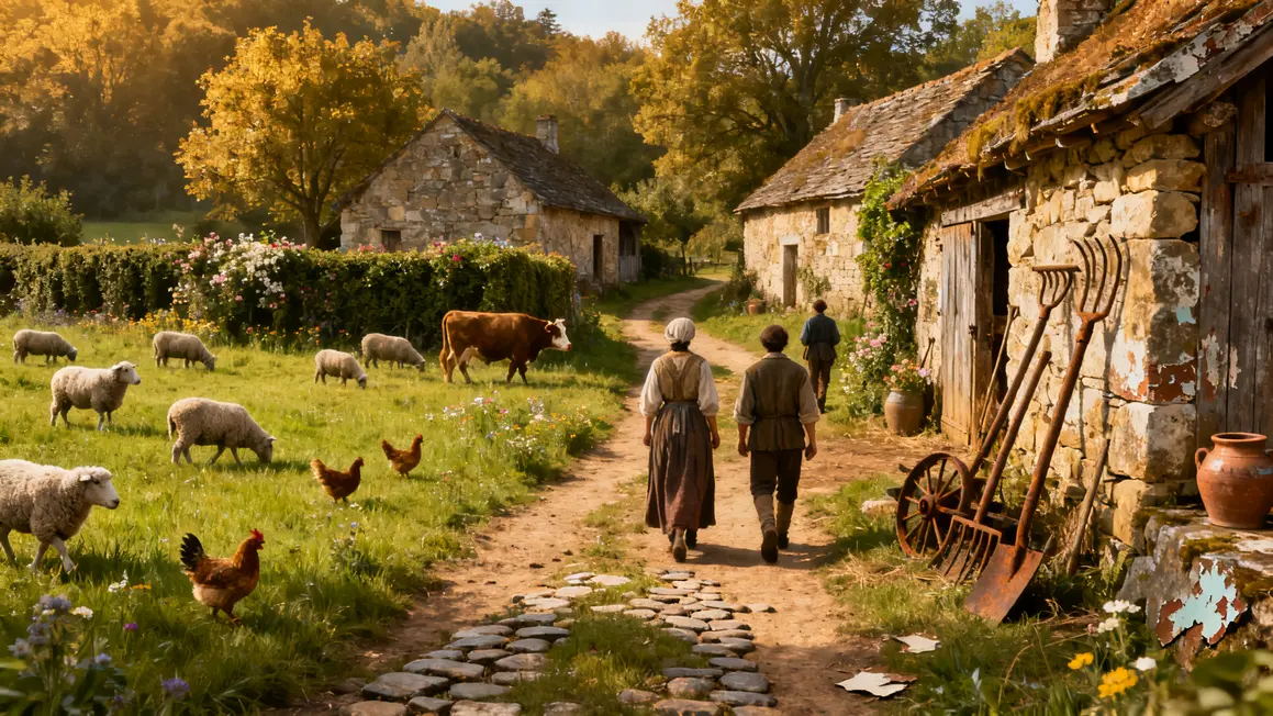 Village ancien Poul Fetan ambiances paysannes et animaux