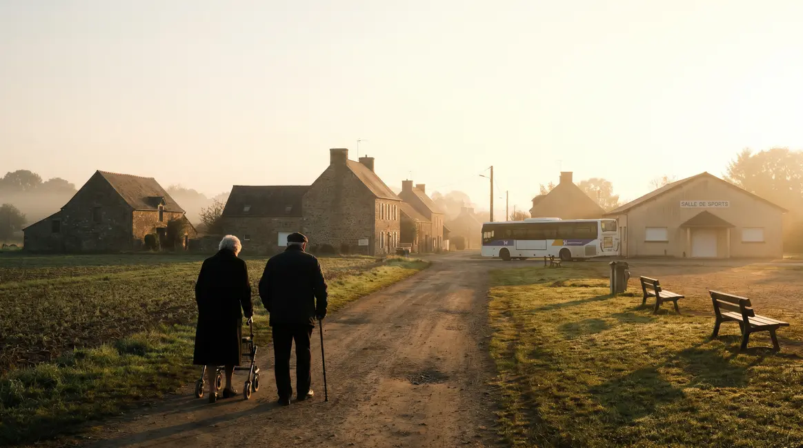 seniors marchant au lever soleil village rural sport acces