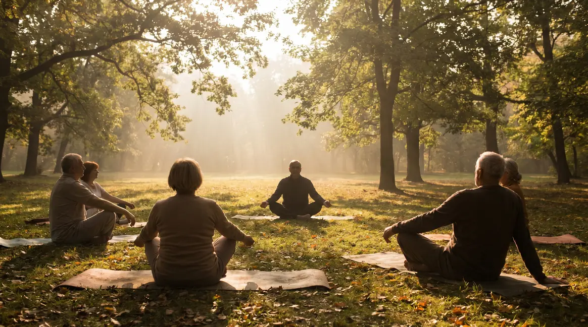 Seniors pratiquant yoga protecteur du cœur
