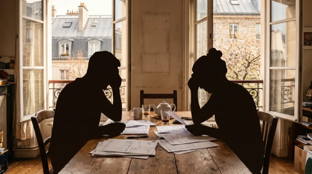 Famille réunit autour de papiers retraite ambiance réflexion