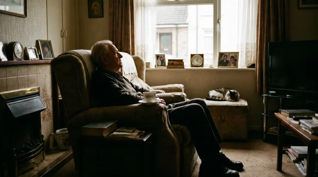 senior seul assis seuil de pauvreté